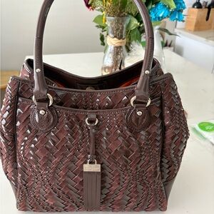 Brown Leather Satchel with Woven Design Cole Haan beuty! Like new beutiful